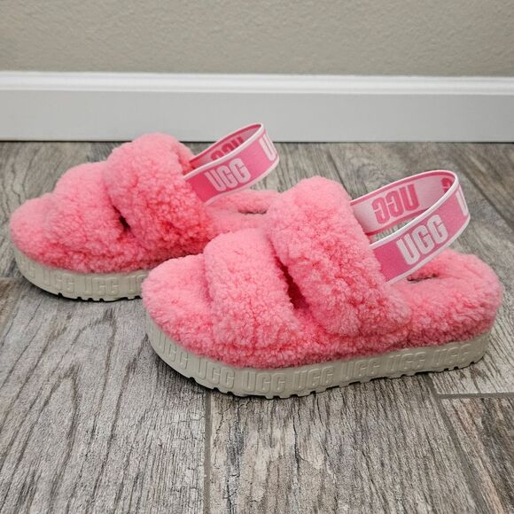 UGG Pink Adjustable Slide Sandals Oh Fluffita - Picture 4 of 14
